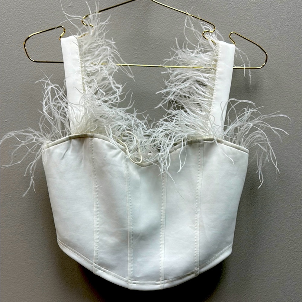 White Feather Trim Corset Top